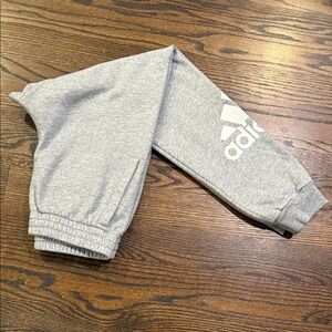 Boys Adidas Light Gray Joggers with white logo